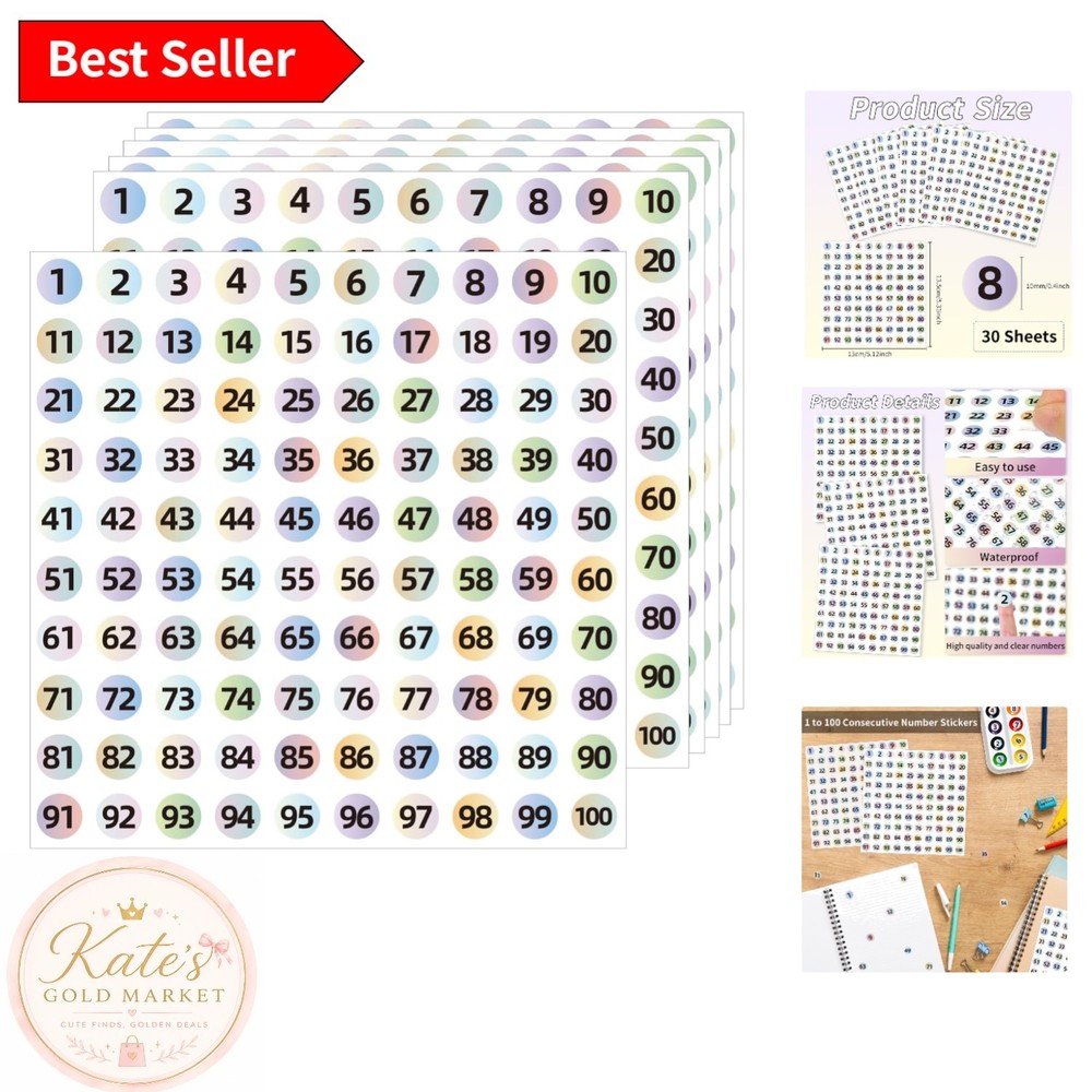 Consecutive Number Labels 1-100 – 3000 Vinyl Stickers for Indoor/Outdoor Use