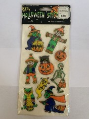 Vtg Halloween Puffy Stickers Taiwan Lot of 3 Owl Pumpkin Ghost Skeleton NOS