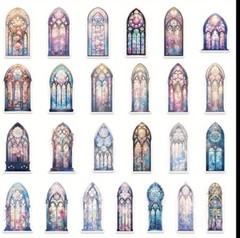20pcs Stained Glass Church Window -Mini Stickers- Scrapbook, Journal, DIY Crafts