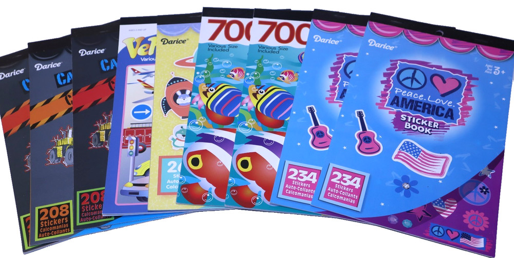 Lot of 9 Darice Sticker Books 5 Unique Assorted Themes Construction Vehicles Sea