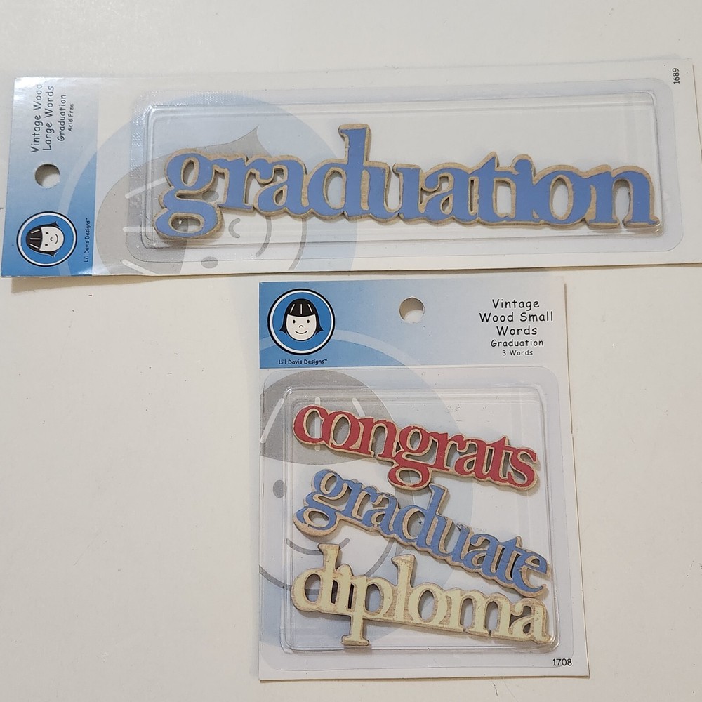 NEW Lot 2 Pkg Lil Davis Vintage Wood Words GRADUATION Congrats Diploma -G