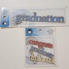 NEW Lot 2 Pkg Lil Davis Vintage Wood Words GRADUATION Congrats Diploma -G