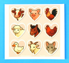 Farm Animal Hearts Pink Backing Mini Sticker Sheet