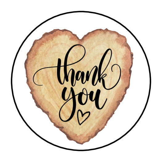 30 1.5″ THANK YOU WOOD TREE HEART ORDER ENVELOPE SEALS LABELS STICKERS