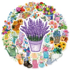 50pcs Retro Flower Stickers, Rose Lily Plants Leaf Stickers, 205