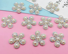 CraftbuddyUS 10 pcs x 25mm AB CLEAR Flower Rhinestone Gems , DIY(w/o Adhesive)