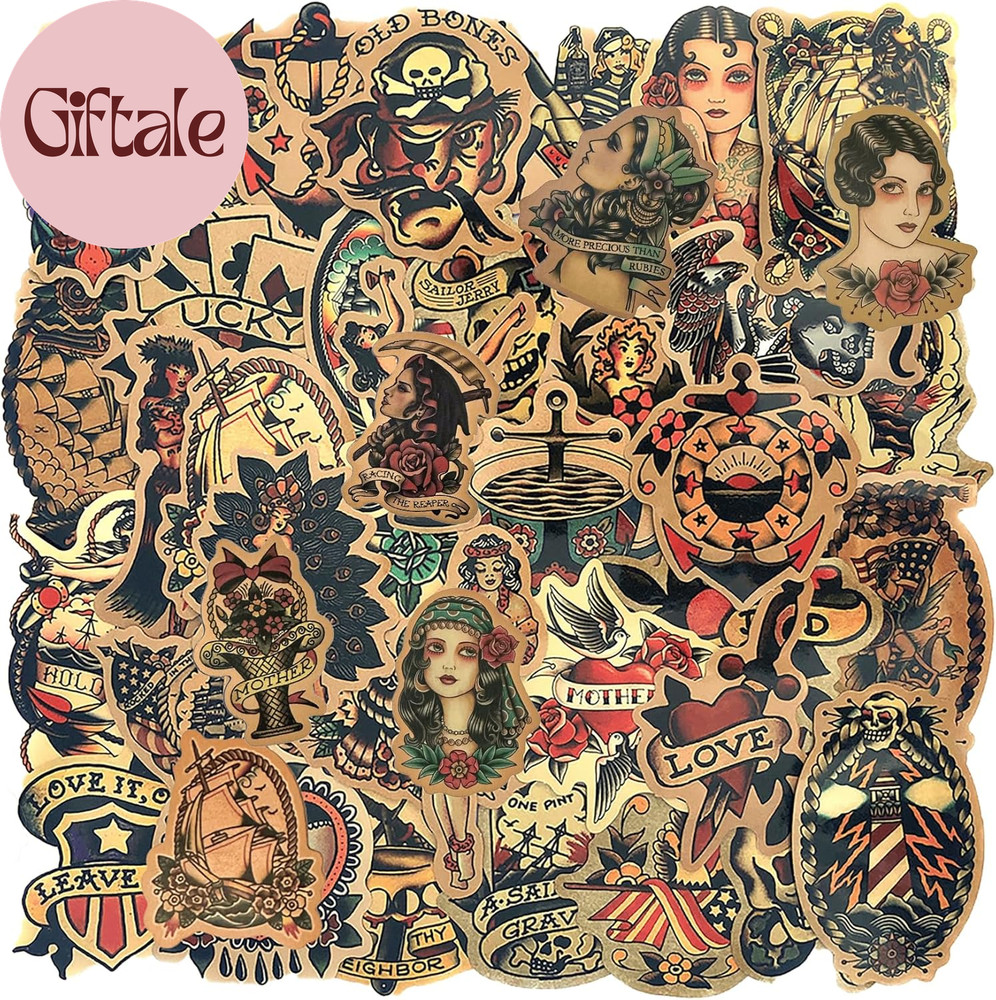 Vintage Stickers, Retro Girl Sailor Sticker Pack 100Pcs Waterproof Vinyl Decals