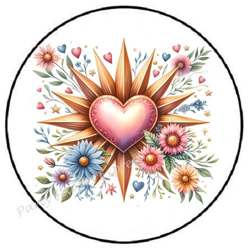 HEART STARBURST WITH FLOWERS ENVELOPE SEALS LABELS STICKERS PARTY FAVORS