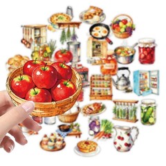 56 pcs Kitchen Food Cooking Clear PET Stickers, Vintage Bakery