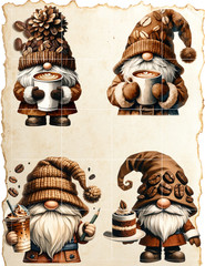 Coffee Gnome Clipart For Card Topper Collage Supply Scrapbook Junk Journal
