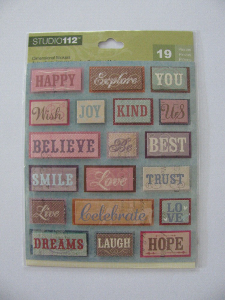 K & Company Studio 112 WORDS Dimensional Stickers 19 Pieces NEW