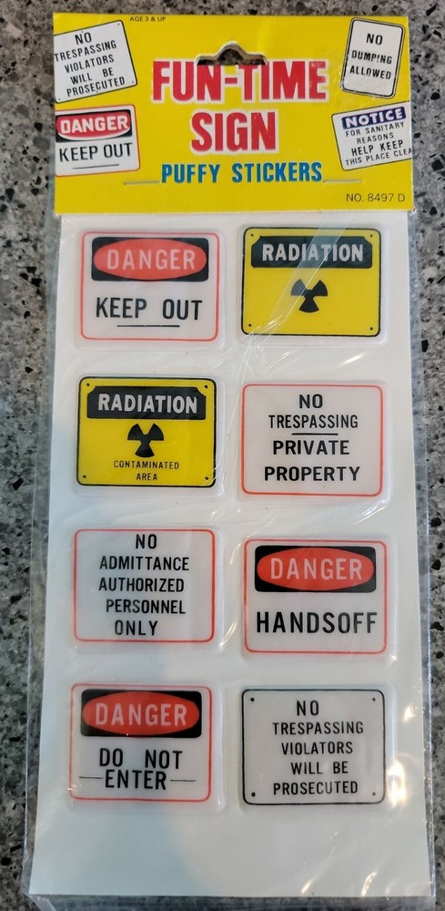 Vintage 80s trend Puffy Stickers SEALED Road Signs danger, private stick ons