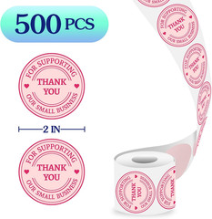 500 Pcs Thank You Stickers for Small Business Pink Cute, 2 Inches Self-Adhesive