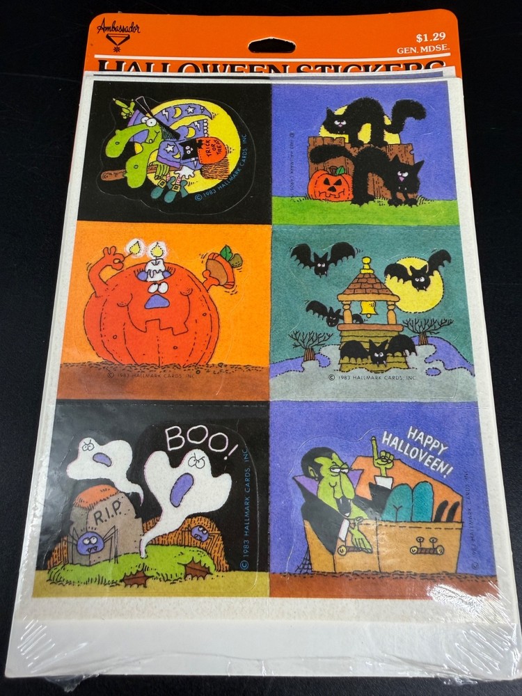 Vintage 1983 Hallmark Halloween Stickers Sealed Black Cat Ghost Bat