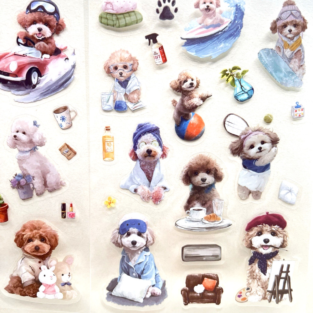 Cute Poodle Puppy Dog Stickers 4 Sheets Junk Journal Collage Planner Scrapbook