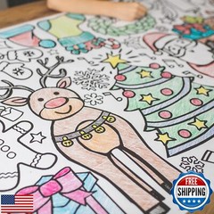 Tiny Expressions Christmas Coloring Tablecloth for Kids | Rolled, No Creases
