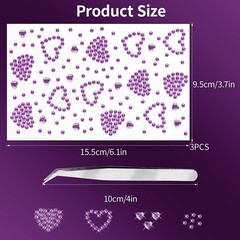 SeBneny Face Gems Stickers 3 Sheets Heart Purple