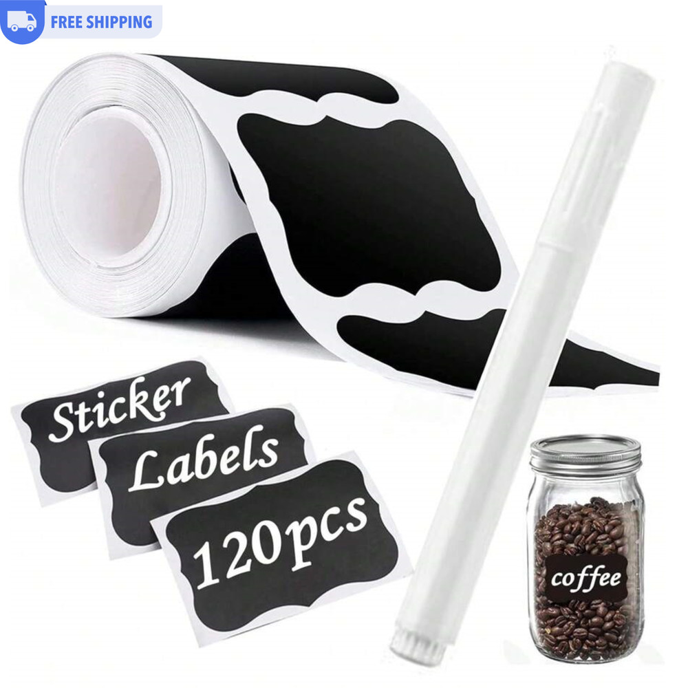 120 Stickers + 1 Pen Waterproof Reusable Label Stickers for Kitchen Food Storage