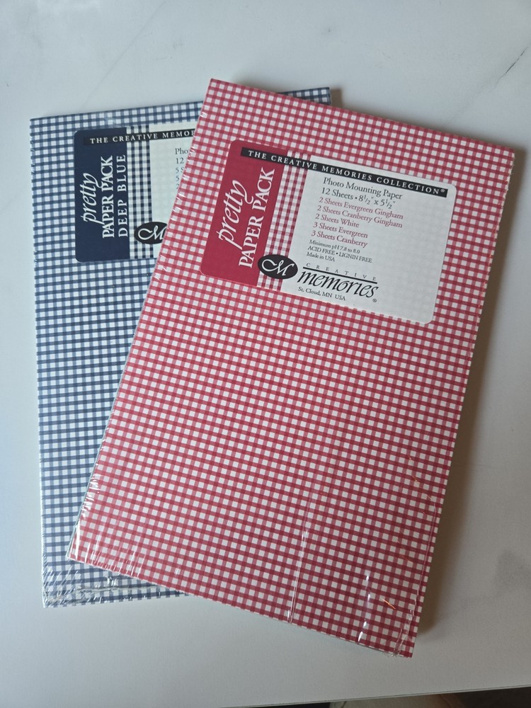 Lot of 2 Creative Memories PRETTY PAPER PACK 8.5″X5.5″ Red & Blue Gingham Solid