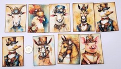 9-Steampunk-Animals-Ephemera-Junk Journal-Crafts-Linen Cardstock-Cards