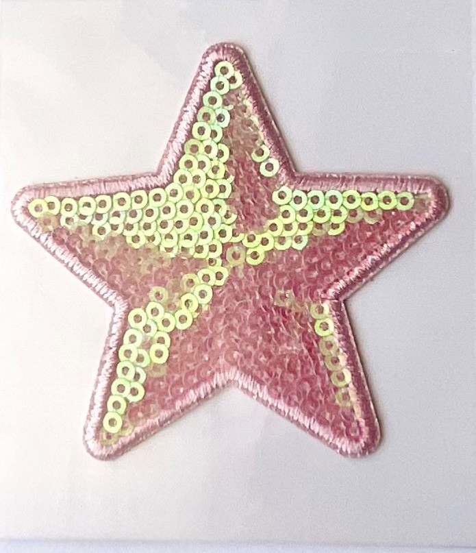 2.5” Pink Iridescent Star Adhesive Patch Embroidered Edge/Sequins Bling Sticker