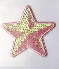 2.5” Pink Iridescent Star Adhesive Patch Embroidered Edge/Sequins Bling Sticker