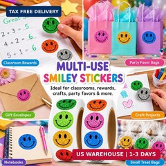 1000 PCS Glitter Smiley Face Stickers for Kids – 1 Inch Round Holographic Happy