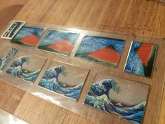Japanese Sticker Set 2 Sheets Mt Fuji Wave Fan Traditional Art Made in Japan