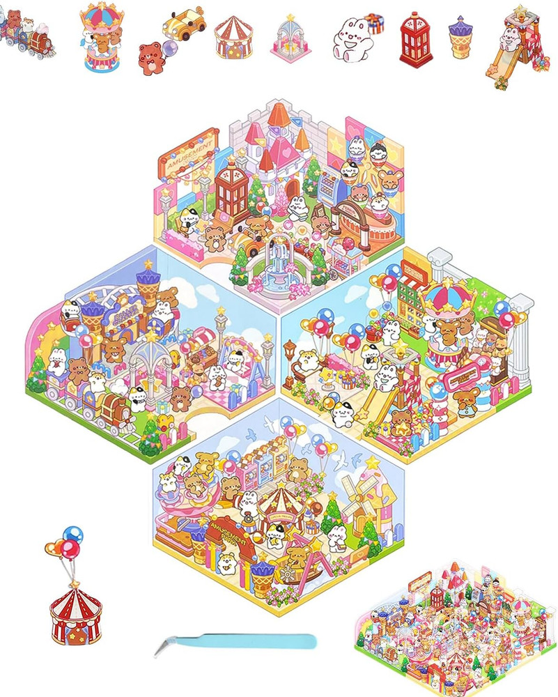DIY 3D House Stickers,Fun DIY Scene Make Your Own Supermarket Stickers