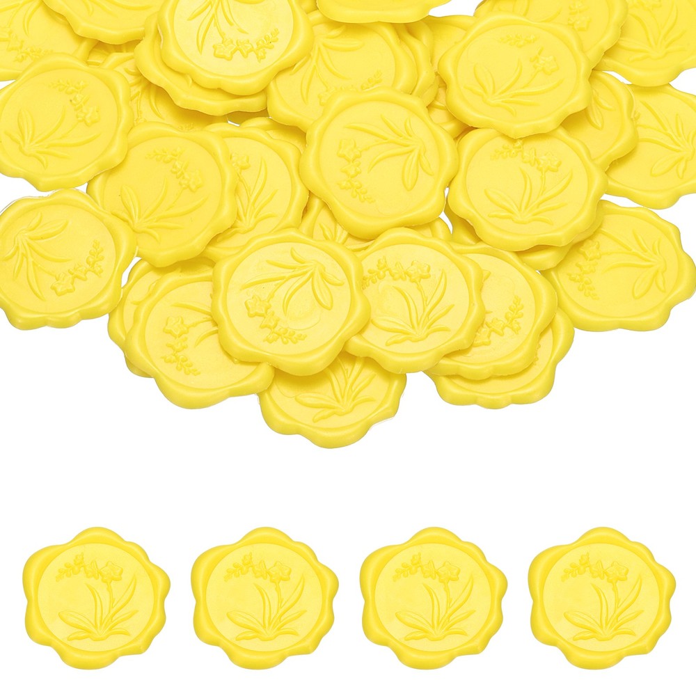 Wax Seal Stickers, 50 Pcs Self-Adhesive Envelope Seal Stickers, Bright Yellow