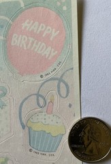 PASTEL HAPPY BIRTHDAY Stickers(9pc) Party*Cake*Balloons*Vintage 1985*Card Making