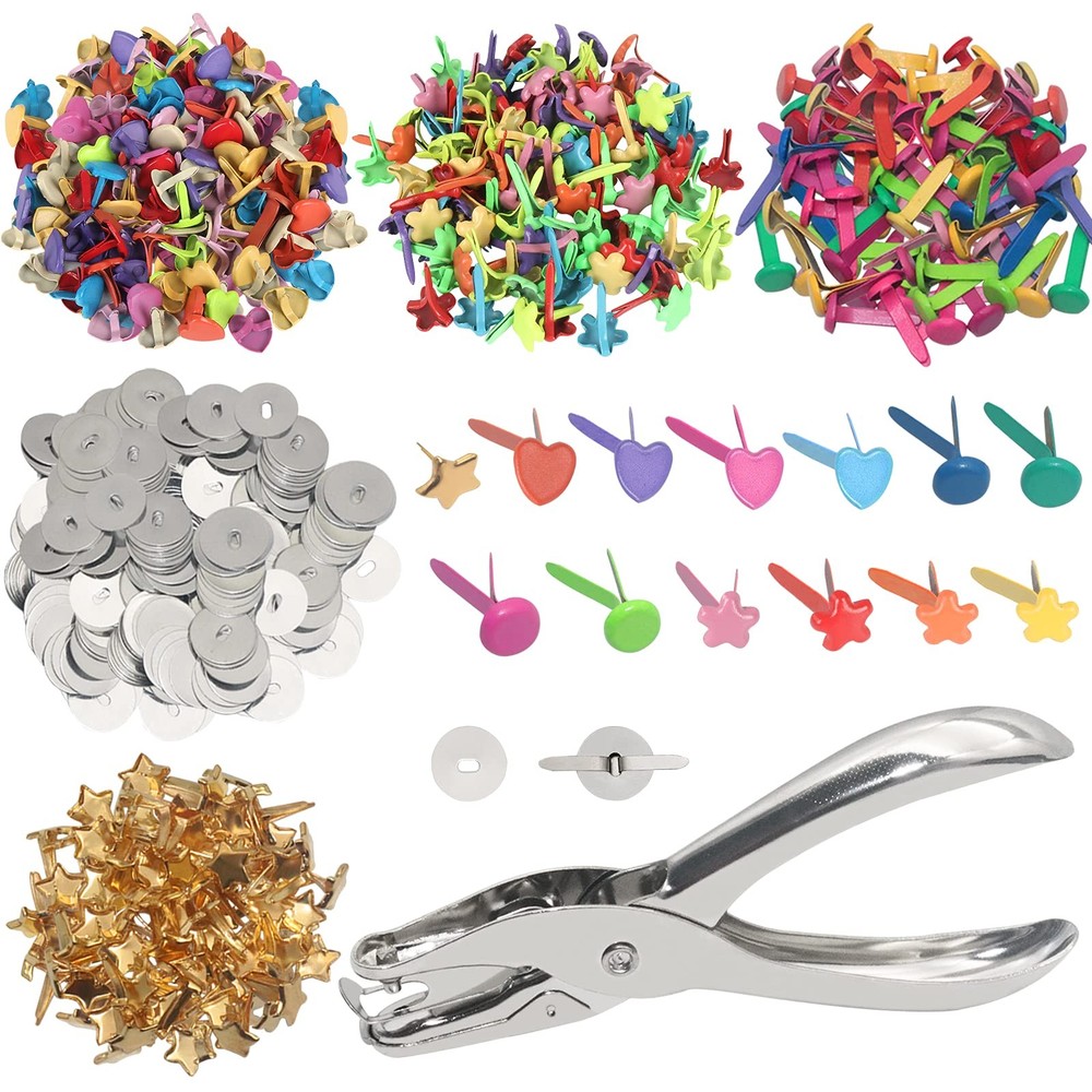 400 PCS Mini Brad Paper Fasteners Multicolor Pastel Split Pins Washers Punch