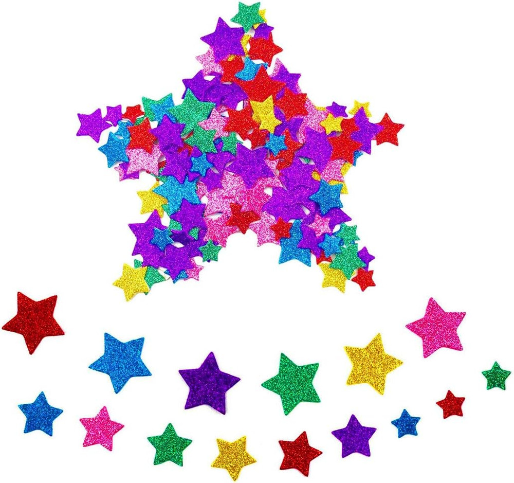 6 Packs (Approx 300Pcs) Glitter Stickers for Crafts – Colorful Self-Adhesive Sta