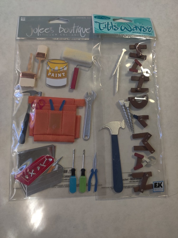 Vintage 2pck Jolees Boutique Stickers – «Handyman» Scrapbooking Tile Waves