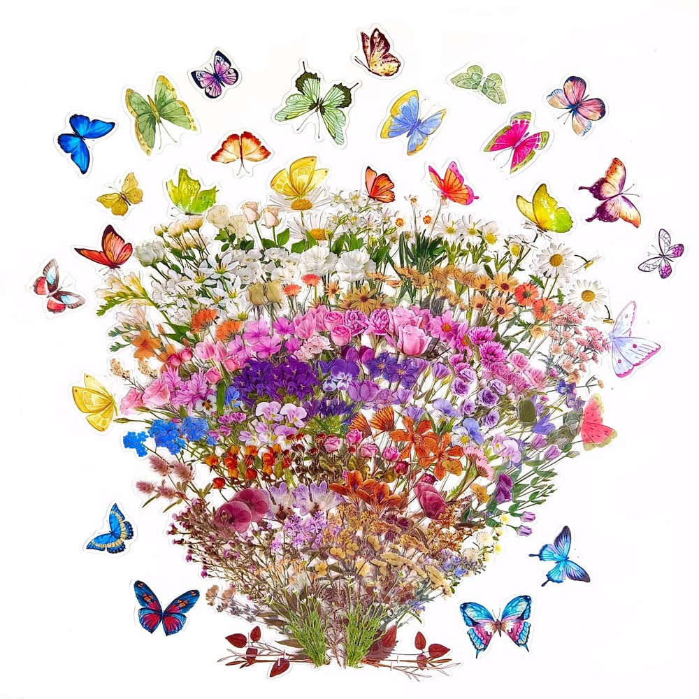 Butterfly Floral Stickers Bulk – 320 Pcs Transparent Realistic Dried Pressed …