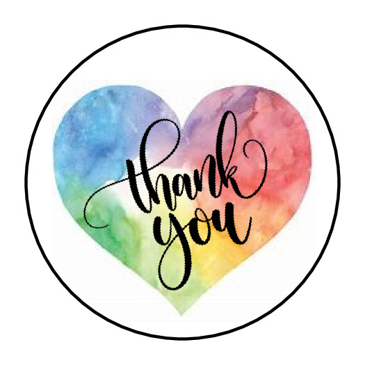30 1.5″ THANK YOU TIE DYE HEART FAVOR LABELS ROUND STICKERS ENVELOPE SEALS