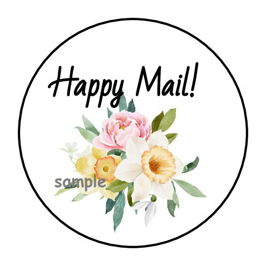 30 HAPPY MAIL ENVELOPE SEALS LABELS STICKERS 1.5″ ROUND FLORAL FLOWERS DAFFODIL