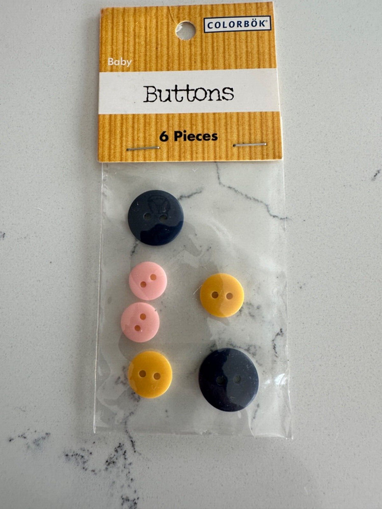 Colorbok Buttons 6 Pieces ~ Baby ~ Dark Blue Pink Yellow ~ Scrapbooking Crafts