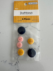 Colorbok Buttons 6 Pieces ~ Baby ~ Dark Blue Pink Yellow ~ Scrapbooking Crafts