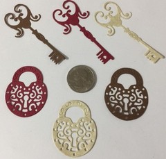 LOCK & KEY Die-Cuts(6pc) Victorian•Steampunk•Filagree•Card Making •Scrapbooking•