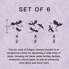 Set of 6 Tiny Dragons Rearview Vinyl Decal Celestial 1.78 inches, Black
