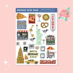 New Vintage New York Sticker Sheet Featuring Famous Landmarks