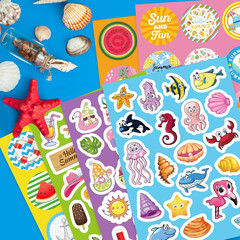 500 PCS Summer Stickers for Kids, 30 Sheets Beach Ocean Tropical Ice Cream Sea A