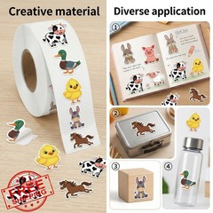 FZYJJJ Farm Animal Roll Stickers 1.5in 500PCS