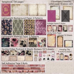 Vintage Scrapbooking Supplies Kit, 185Pcs Junk Journal Kit, A6 Scrapbook Paper