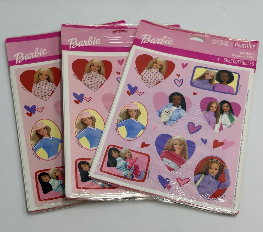 Vntg 1999 Hallmark Heartline 3 Sealed Fashion Barbie Sticker Packs Mattel