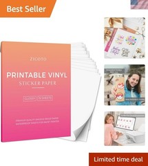 Water-Resistant Printable Vinyl Sticker Paper – 15 Glossy Sheets, Quick Drying