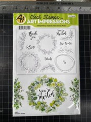 New Art Impressions Rubber Stamps clear cling GREENERY INVITE SET free USA ship