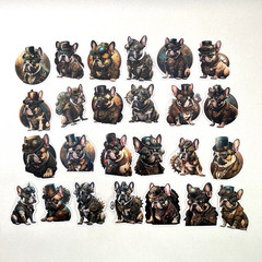 Steampunk French Bulldog Stickers Frenchie Dog Junk Journaling Scrapbooking