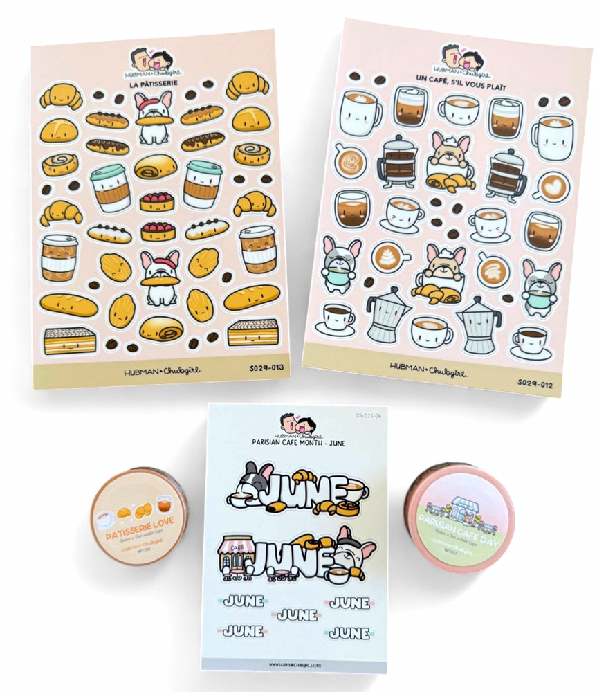 Hubman & Chubgirl Parisian Cafe Washi Tape set and sticker sheets